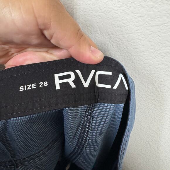 RVCA Mens Size 28 VA Pigment Trunk Board Shorts Navy Tie Front Stretch - Picture 9 of 12